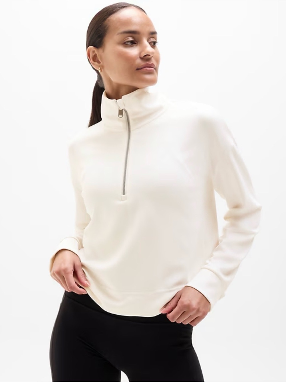 Athleta Seasoft Quarter Zip Magnolia White Size S NWOT